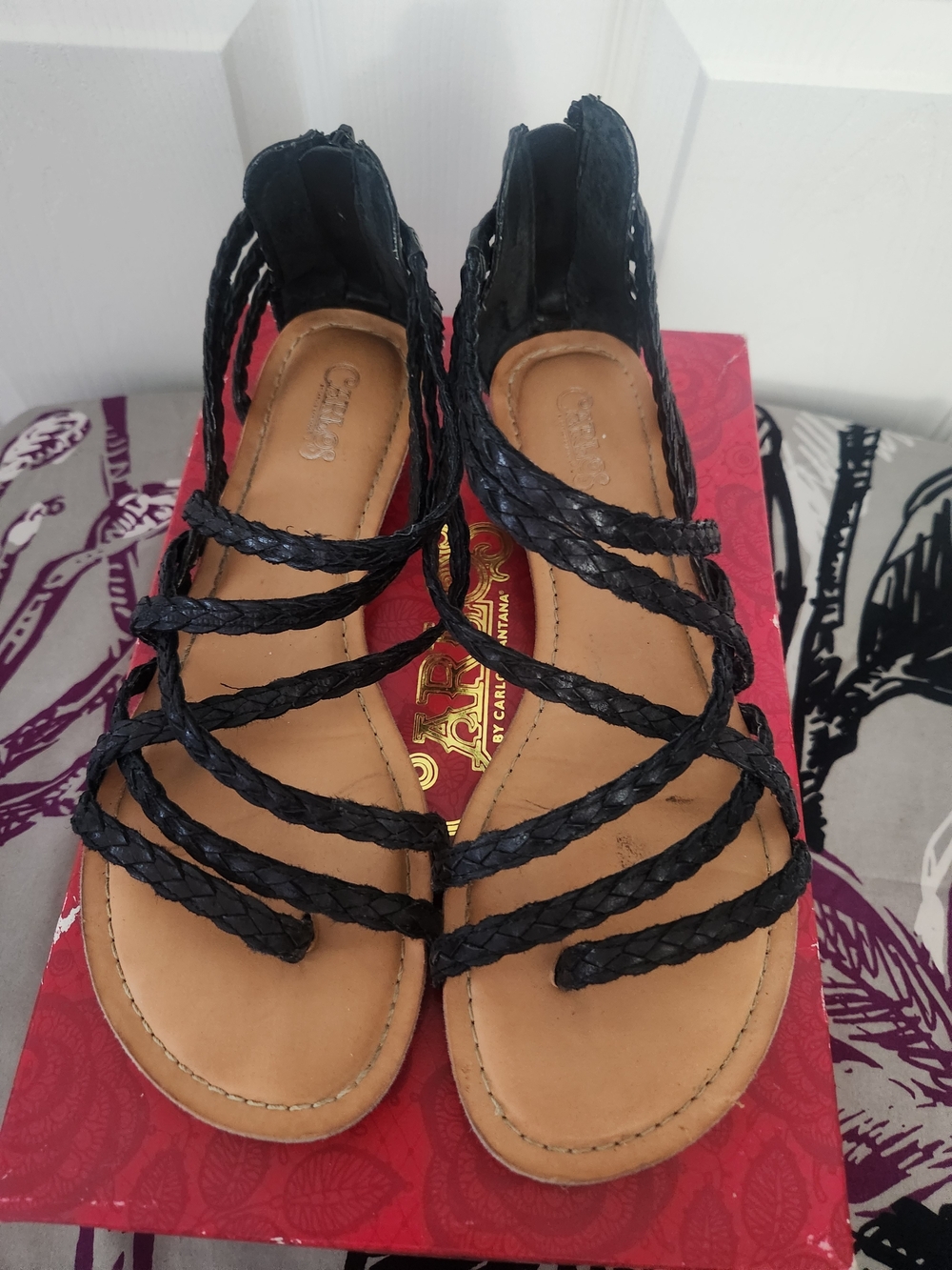 Black Braided Strappy Sandals - Women